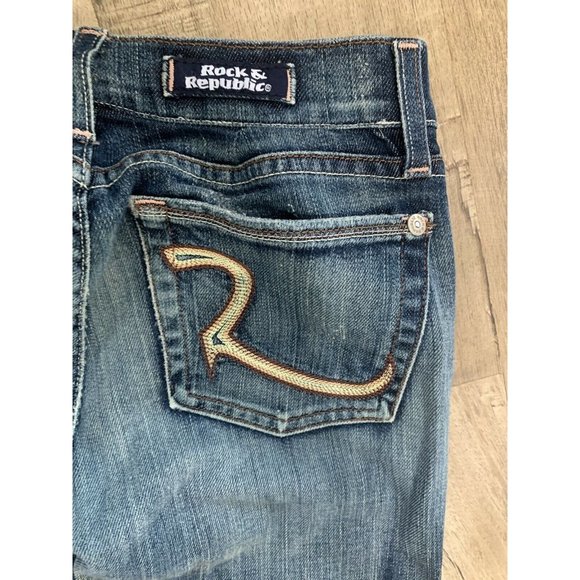 Rock & Republic Roth Rthva Jeans Low Flare Blue Size 28 Cut 000291 - Picture 8 of 12